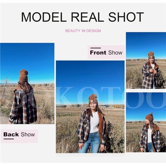 Womens Plaid Shacket Jacket Long Sleeve Button Down Fleece Hooded - Picture 4 of 7